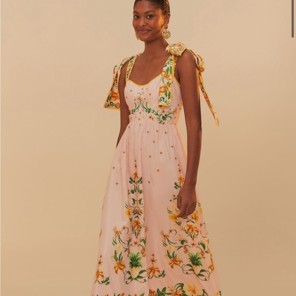 FARM Rio Pink Botanical Beauty Shoulder Bow Midi Dress